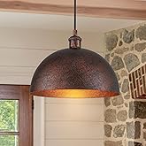 11.8” Industrial Metal Dome Pendant Light, Rust Industrial Pendant Lights for Kitchen Island, Dimmable Hanging Light Fixtures