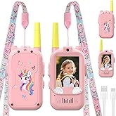 Video Walkie Talkies for Kids,ELFEYE Handheld Rechargeable Video/Voice Call Children Walkies Talkies,Toddler Toy for Indoor Outdoor Games,Camping Hiking,Gift for Kids Ages 3-12 (Pink/Pink)