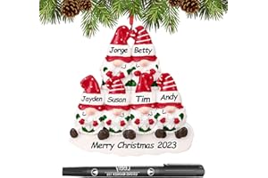WOSCCOWT Personalized Christmas Ornaments 2023 Family of 2/3/4/5/6 Gnome Custom Christmas Ornament with Names Customized Family Ornaments for Christmas Tree Decoration Customized Gifts, Gnome Family of 6