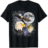 Three Bald Eagle Moon Meme Funny American Bird Eagles Lover T-Shirt