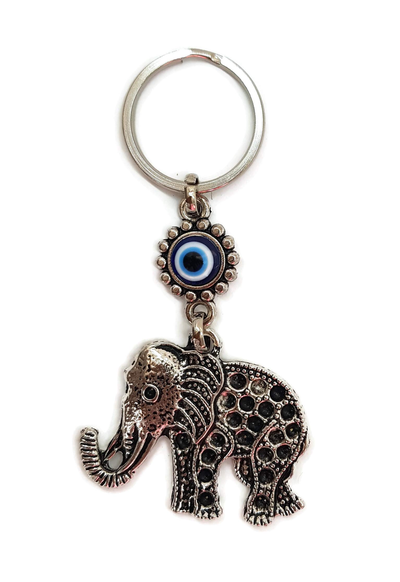 MYSTIC JEWELS – Turkish Eye Elephant Keyring – Good Luck Charm – Good Luck Keychain – Gift