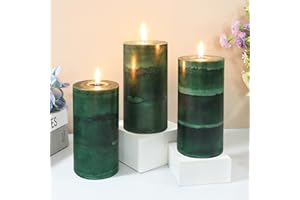FLAVCHARM Dark Green Pillar Candles 3x6 Inch Fir Scented Candles Hand-Poured Long Lasting Burning Large Candle Holiday Forest Christmas Decoration Candle for Home Fragrance Gift Table Wedding 3 Pack