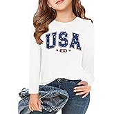Ithalt 4th of July Outfit Kids Girls American T Shirt USA T-Shirt Fourth of July Tops Patriotic Long Sleeve Tops
