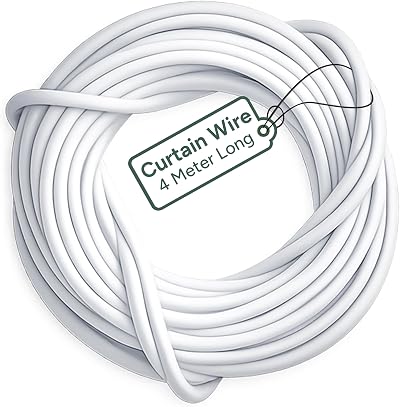 Zuvo Extra Strong Curtain Wire 4 m with 6 Hooks and Eyes White