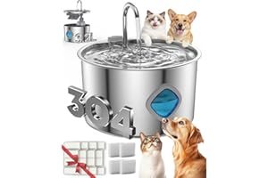 Vetiflow Dog Water Bowl, 3.2L Dog Water Fountain, Quad-Purification System & Continuous Circulating Water Flow, Stainless Steel Easy-to-Clean, Quiet Operation, Water Bowl for Dogs/Cats (Bowl+8 Filter)