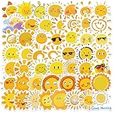 Cute Sunshine Aesthetic Stickers for Adults, 50PCS Yellow Sun Meme Waterproof Vinyl Stickers for Water Bottles Laptop Scrapbook, Morning Sun Party Favors, Sunshine Decals