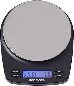 BV02001MU Bonavita Rechargeable Coffee Scale Silver/Black 7" x 5.5" x 1.25" 3