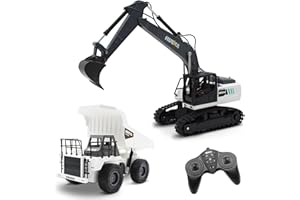 Losbenco 9 Channel Excavator and Dump Truck, Remote Control Construction Toy Set with 2.4GHz for Boy Girl Kids, 1/24 Mini Metal RC Digger Vehicles, Real Dumper Engineering Building Toy