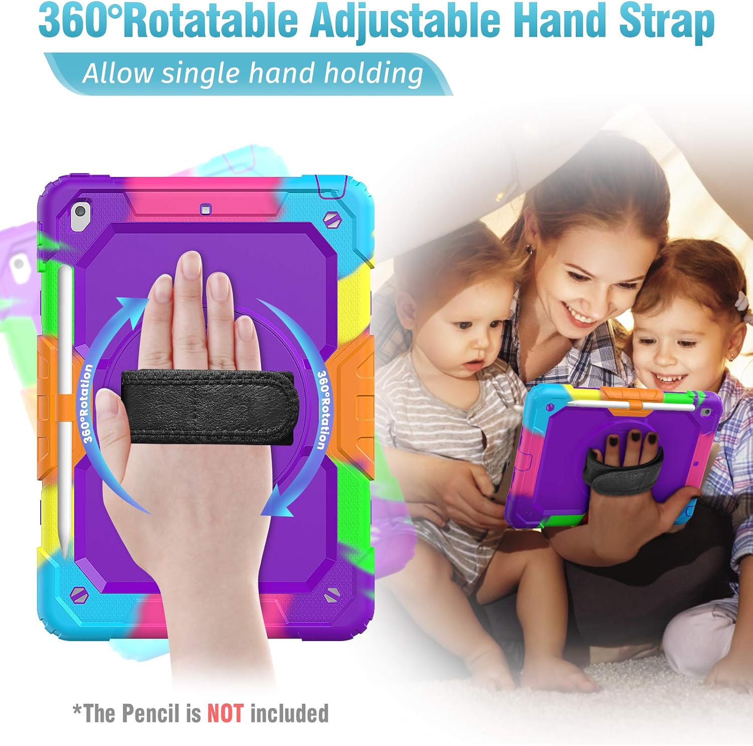 SEYMCY for iPad 9th/8th/7th Generation Case Kids 10.2 inch, Shockproof Sturdy with Rotating Hand Strap & Stand - Image 5