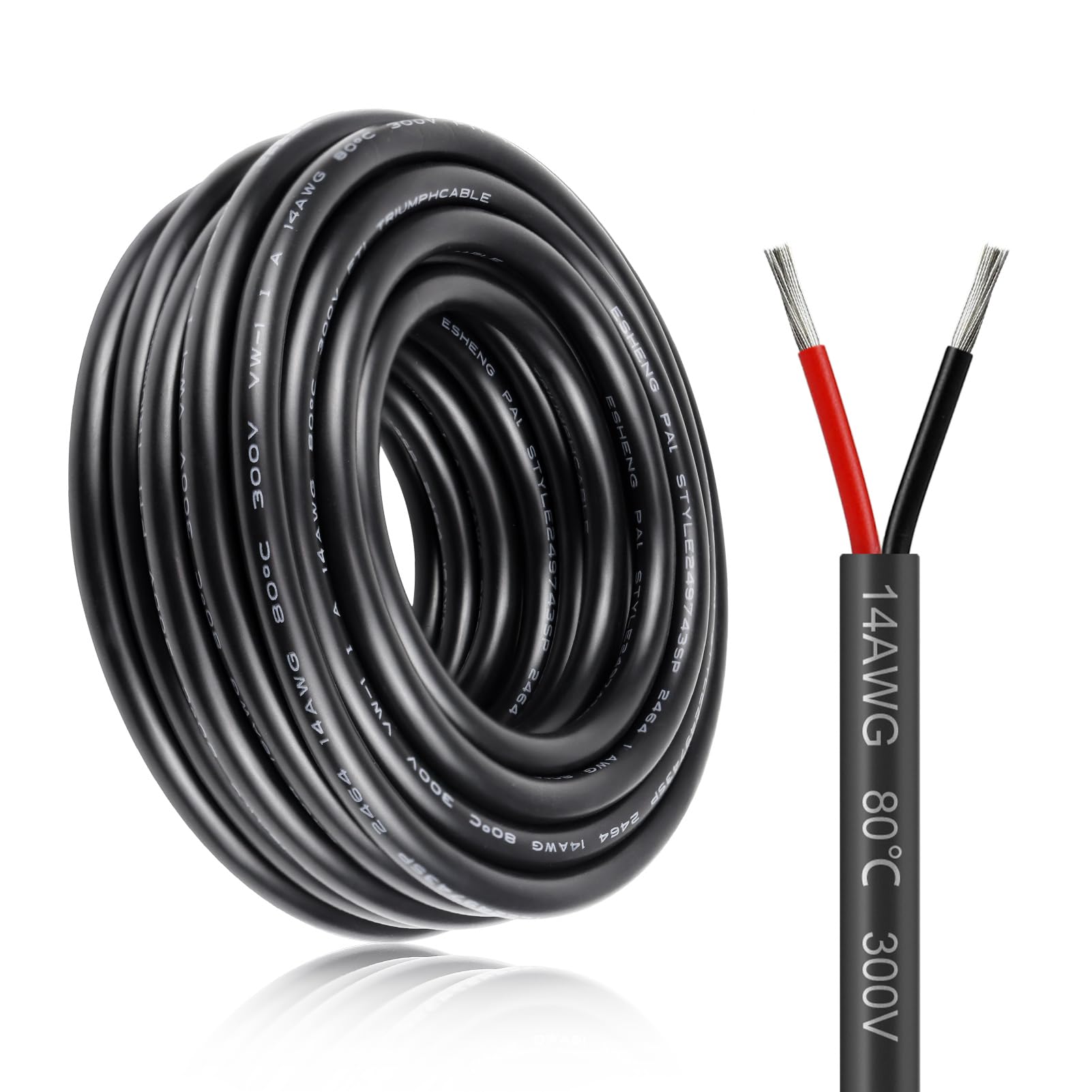 inShareplus 20M/65.6ft Electric Cable, 14AWG 2 * 2mm², 5V/12V/300V, Red & Black Tinned Copper Wires, LED Strip Extension Cable