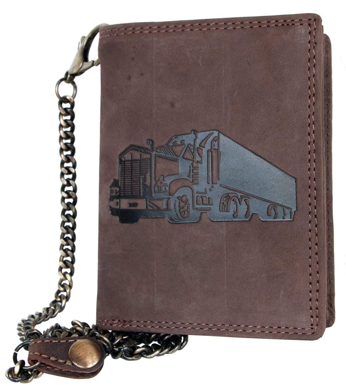 Natural Leather Men's Biker's Wallet with a Truck with Metal Chain to Hang