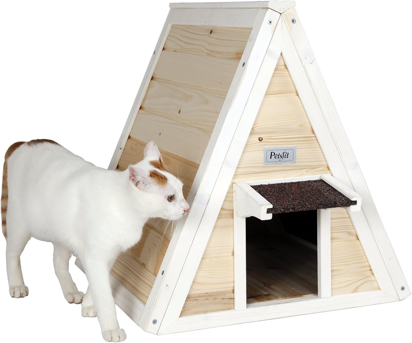 Petsfit Outdoor Triangle Cat House with Escape Door for 1-2 Cats : Pet Supplies
