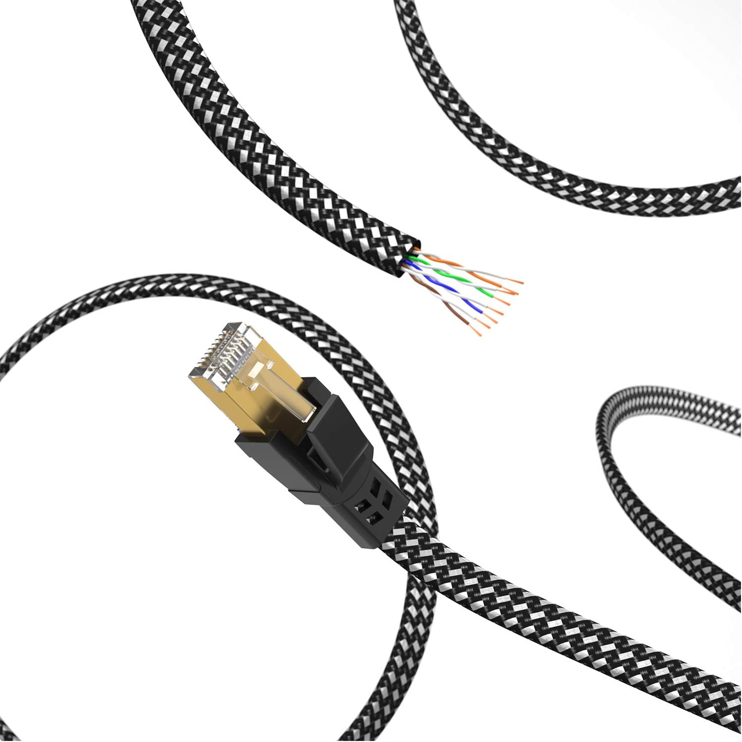 Cat 8 Ethernet Cable 25 ft, 26AWG Nylon Braided High Speed Heavy Duty Cat8 Network LAN Patch Cord, 40Gbps 2000Mhz SFTP RJ45 Flat Cable Shielded in Wall, Indoor&Outdoor for Modem/Router/Gaming/PC: Industrial & Scientific