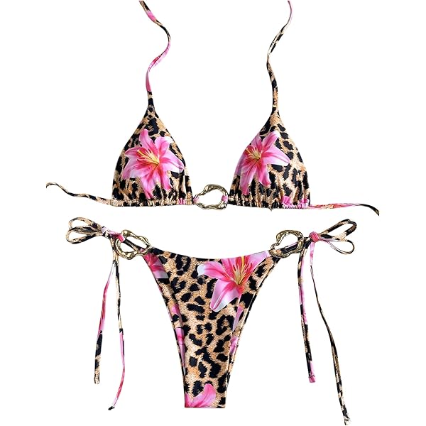 WDIRARA Women's Floral Print Halter Bikini Set - Tie Side Two-Piece Swimsuit For Beach & Pool