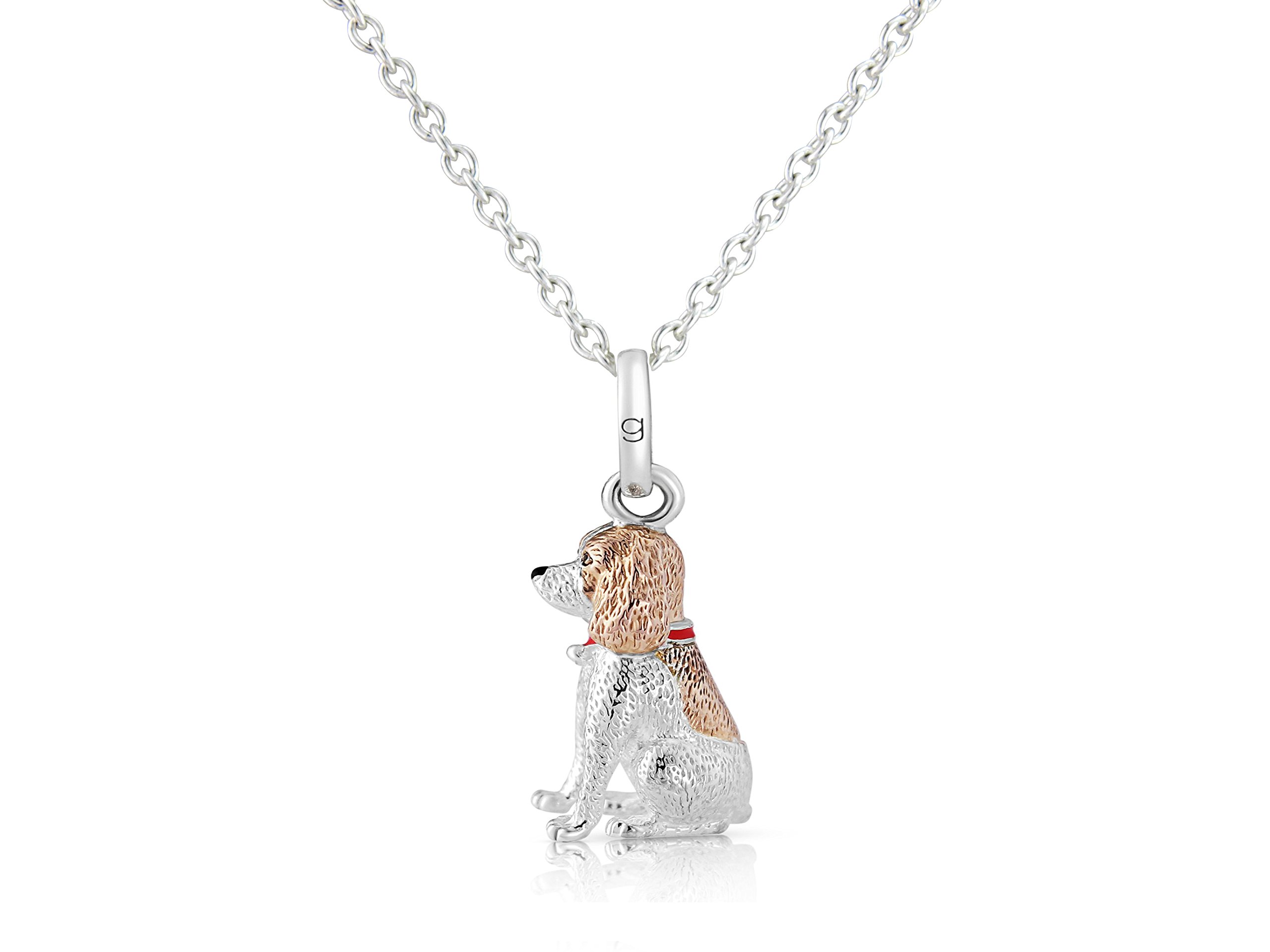 Gemma J silver Springer Spaniel Dog Pendant with rose gold markings