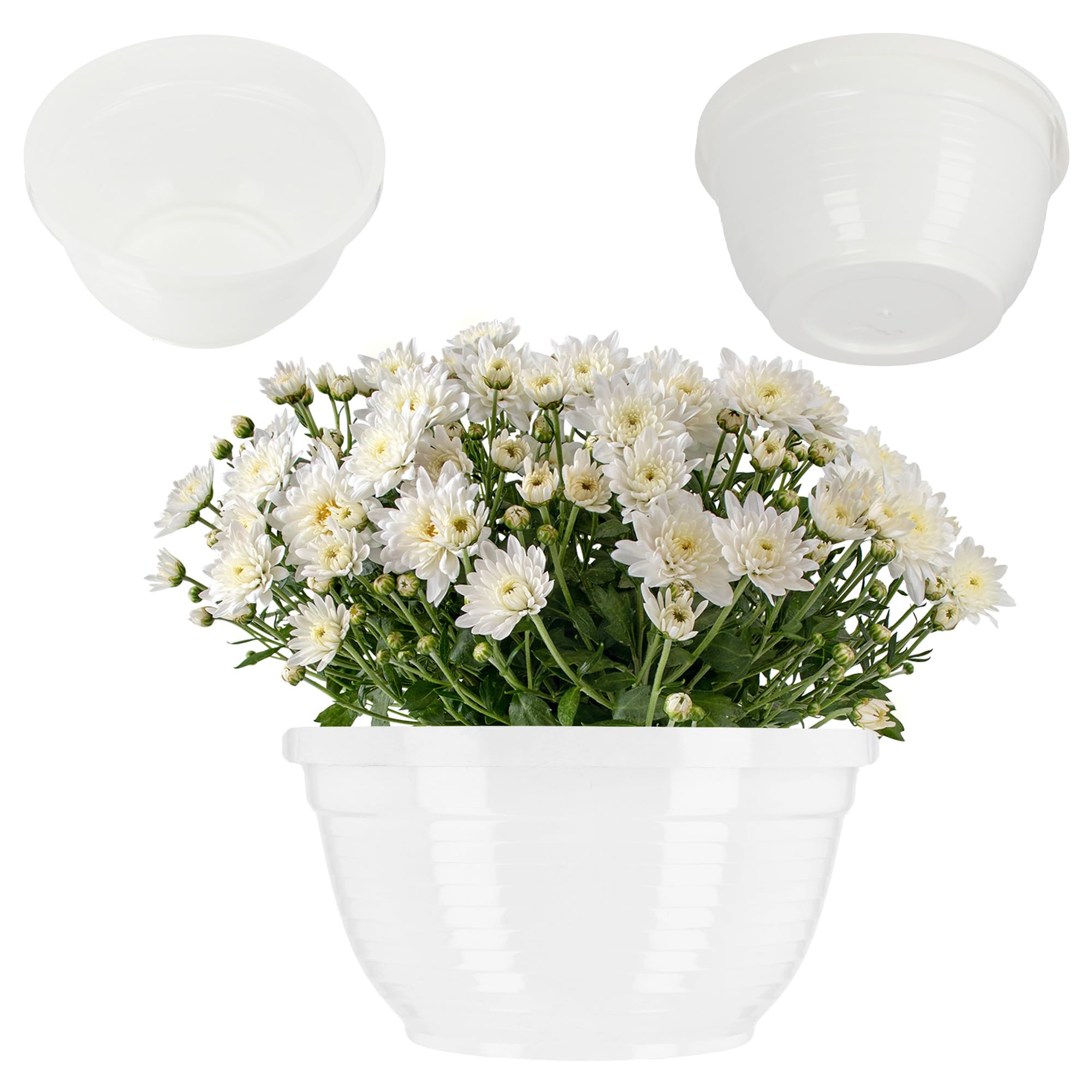 KADAX Flower Bowl, Weatherproof Plastic Plant Pot, Outdoor Planter in Several Colours, Round Plant Bowl for Cemetery, Wide Flower Pot in Various Sizes (⌀20cm, White)