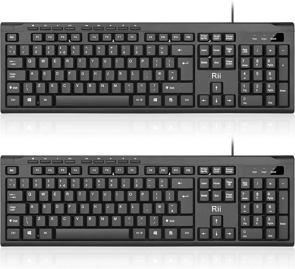 Rii RK907 USB Wired Full Size Keyboard UK Layout for Mac PC Windows Android