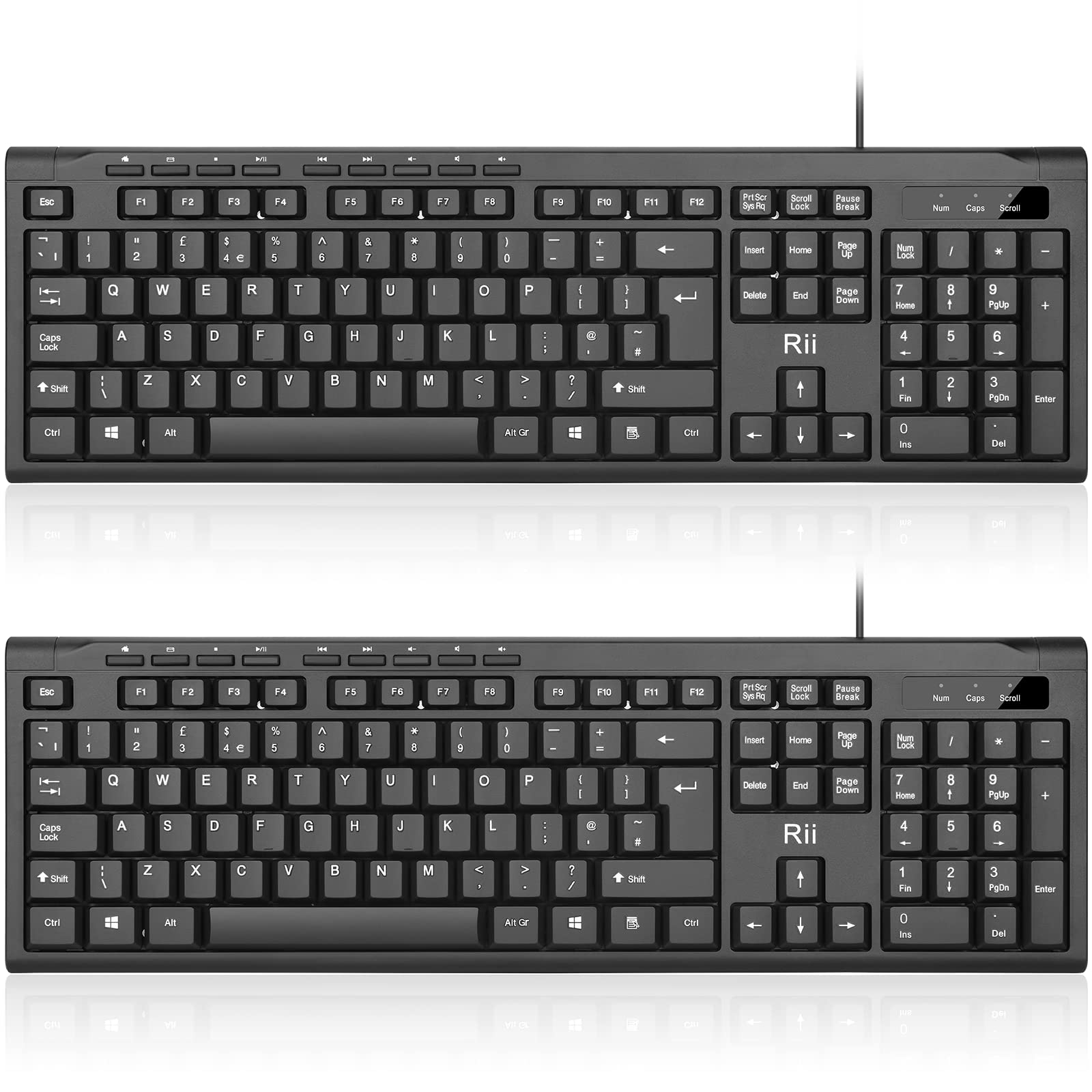 RK907 USB Wired Keyboard Full Size Office Keyboard Compatible with Mac PC Tablet Windows Android UK Layout