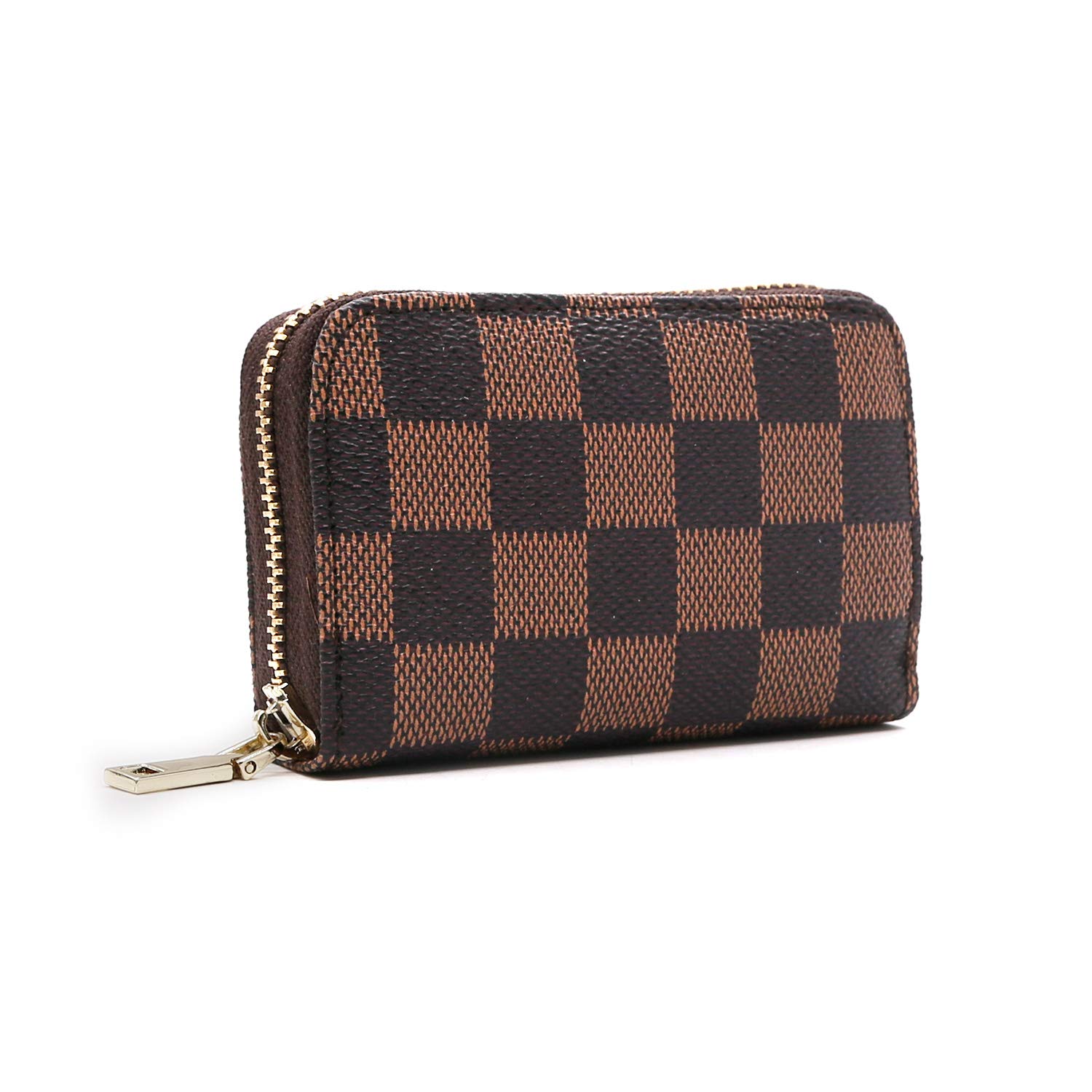 Hxq Womens Mini Zipper Checkered Wallets And Phone Clutchwristlet Card Holder Organizer Pu Vegan Leather