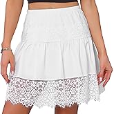 Allegra K Lace Skirt for Women's Y2K Vintage Pleated Ruffle Floral Lace Slip Skirts Tiered Mini Underskirt