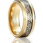 SOXEMAN Legend Series Dragon Openwork Band - 8mm Wide Men's Tungsten Wedding Ring with Dragon Motif Inlay