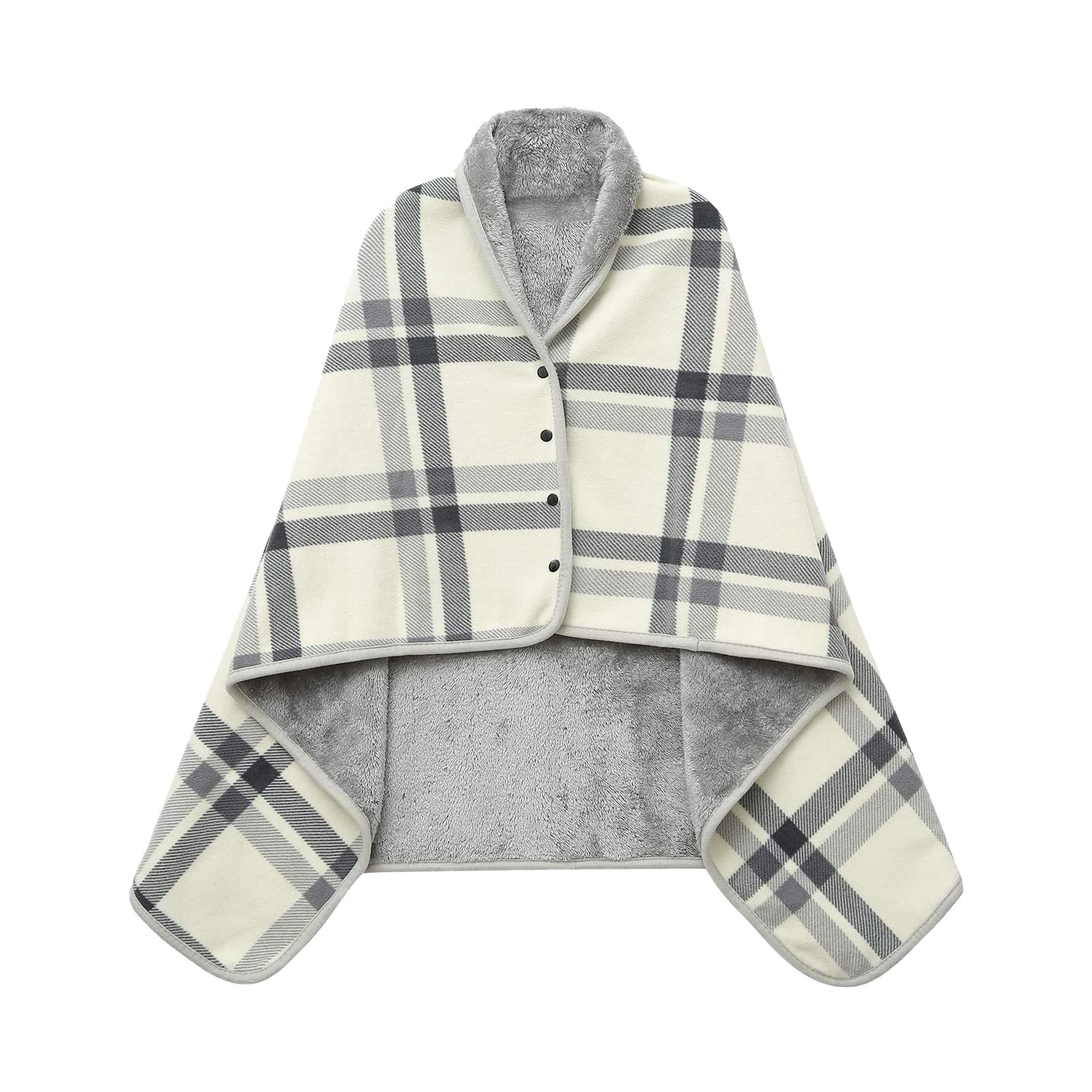 Double Layer Wearable Blanket, Button Shawl Man Woman Wraps, Man Ladies Tippet, Warm Blanket Practical for Sofa, Car, Home, Napping, Studying, Watch TV (gray and white grid)