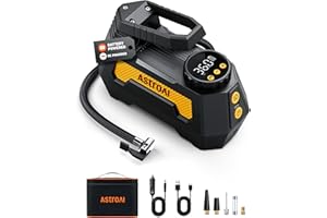 AstroAI H2 Pro Tire Inflator Portable Air Compressor Fully upgraded Air Pump with DC 12V/Battery Dual Power Supplies Digital Pressure Gauge Fast Inflation Pump for Cars Motorcycles Bikes Balls yellow