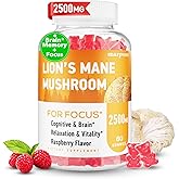 Marpvore Lions Mane Gummies, Organic Lion's Mane, Lions Mane Gummies for Adults, with Ashwagandha & Alpha GPC, Cortisol Supplements for Women & Men, 60 Counts