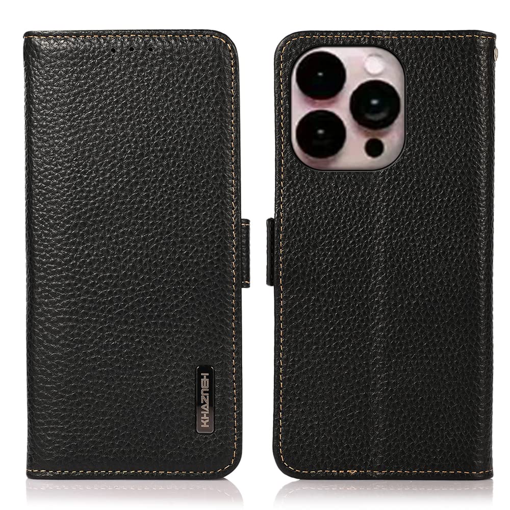 COQUE Case for Apple iPhone 14 Pro Max Cover,Side magnetic leather lychee pattern RFID Anti-Theft Brush Phone Case Flip Folio Protective for Apple iPhone 14 Pro Max-Black