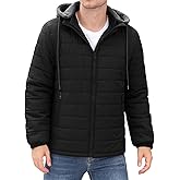 Yusongirl Mens Lightweight Puffer Jacket Winter Casual Quilted Coat with Detachable Hood Water Resistant Insulated Puffy Coat