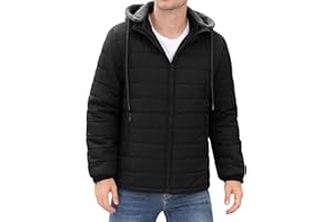 Yusongirl Mens Lightweight Puffer Jacket Winter Casual Quilted Coat with Detachable Hood Water Resistant Insulated Puffy Coat