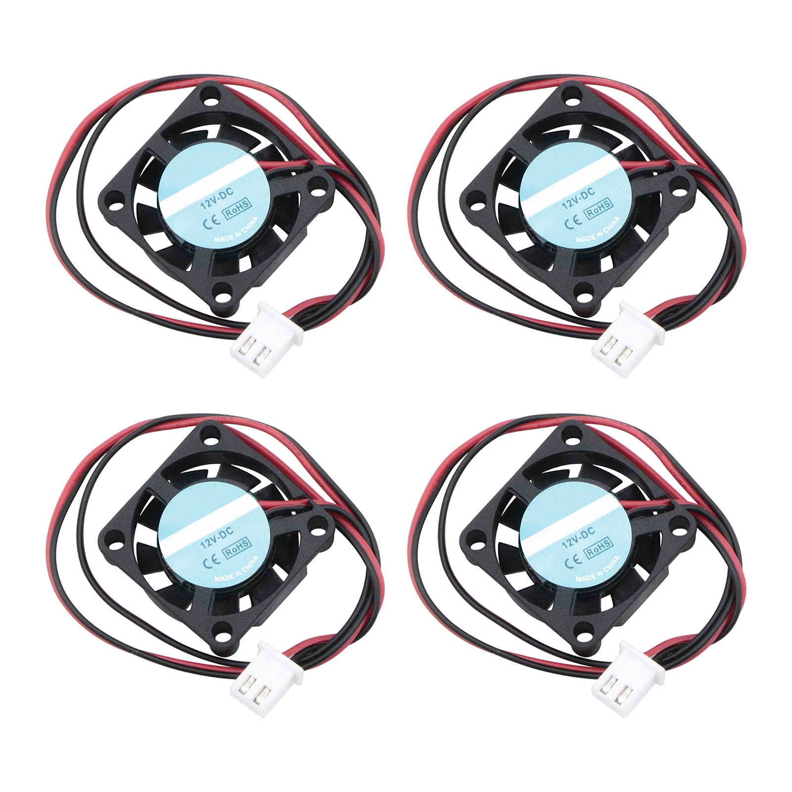 Rowiz Mini 25mm 12V Cooling Fan with 2 Terminal Interface High Speed DC Brushless Fan for DIY PCB/Notebook/Graphics Card/Raspberry Pi/Printer, Pack of 4