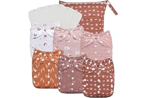 babygoal Large Cloth Diapers Pack of 13 for 3-5 Year Toddlers, Cloth Diaper Covers 6 Pack with 6pcs Inserts and Wet Bag, Reusable Washable & Waterproof 6ZFG04-ZMB-B
