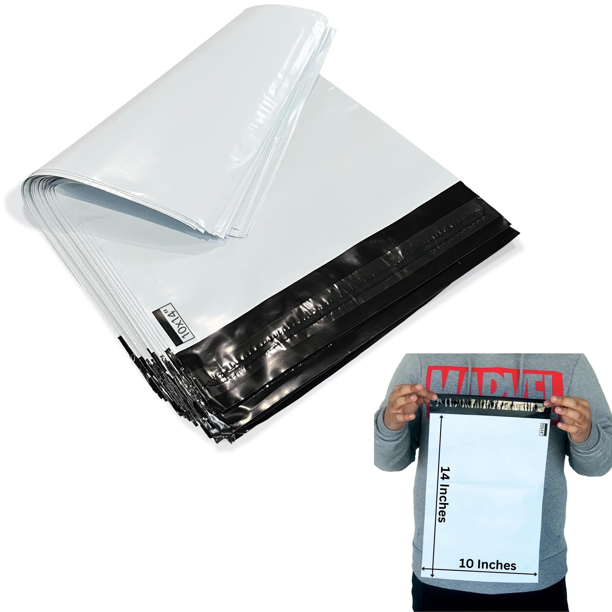 JeeJaan® 50 Pcs of White Parcel Bags 10x14 in Mailing Bags 254 x 354 mm A4 Poly Mailers Postage Bag Envelope Mailers Strong Recyclable Poly Plastic Envelope for Courier & Shipping Purposes