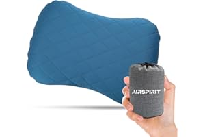 AIRSPIRIT Inflatable Camping Pillow Ultralight Adjustable Firmness, TPU Travel Pillow for Neck & Lumbar Support, Hiking, Backpacking, Airplane, Car Travel & Beach with Removable Washable Cover (Blue)
