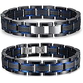 VNOX Custom Personalized Elegant Stainless Steel Two-Tone Blue&Black Link Bracelet for Men Husband Dad Son Gift,8.2"/8.6"
