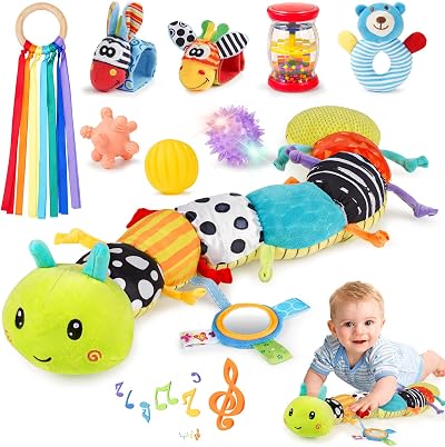 Joyreal Baby Toys 0-6 Months 10Pcs Sensory Set Rattles Caterpillar Music