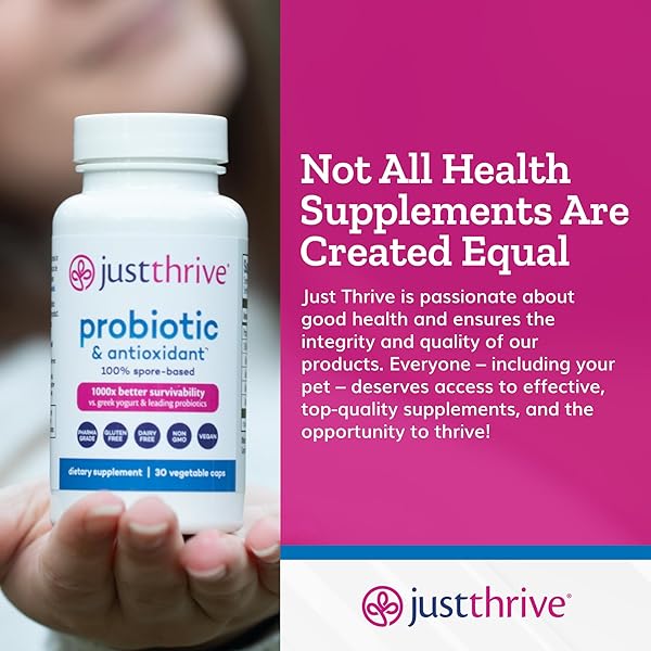 JUST THRIVE PROBIOTIC & ANTIOXIDANT SUPPLEMENT – 100% SPORE-BASED DIGESTIVE AND IMMUNE SUPPORT – GLUTEN FREE, 30 CAPS