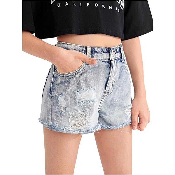 Black Jean Shorts EXARUS Girls' Ripped Denim Shorts 100% Cotton