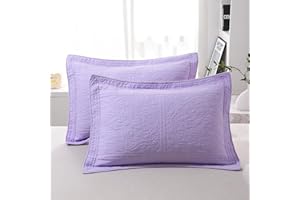 WINLIFE 100% Cotton Quilted Pillow Sham Floral Printed Pillow Cover (Standard, Lavender)