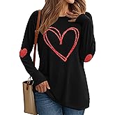 Valentines Day Shirts Women Love Heart T-Shirts Casual Long Sleeve Valentines Day Graphic Tees Tops