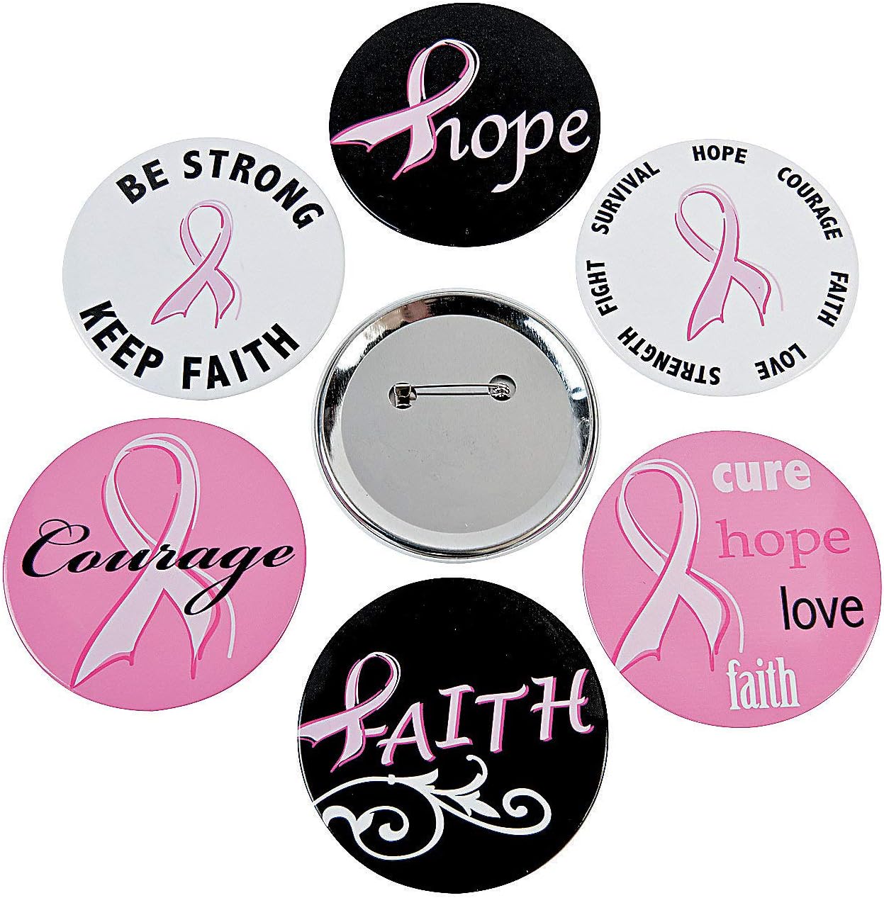 Fun Express - Pink Ribbon Buttons - Jewelry - Pins - Novelty Buttons - 24 Pieces