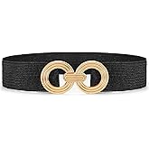 Waist Wow Straw Woven Elastic Belt for Women Fashion Wide Belts Stretchy Boho Belt Ladies Beach Dress Belt with Gold Buckle