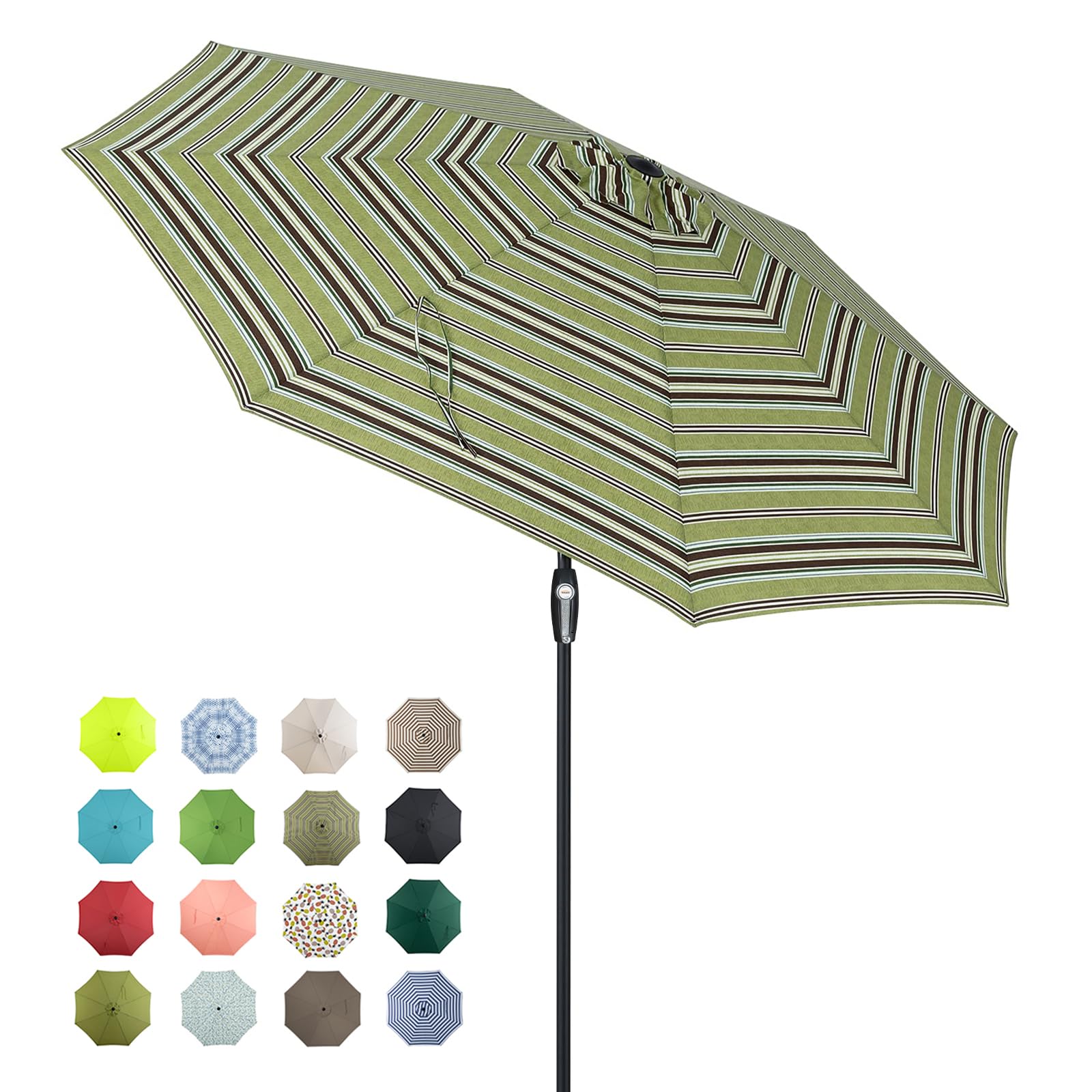 Tempera 9ft Patio Market Outdoor Table Umbrella with Auto Tilt and Crank, Large Sun Umbrella with Sturdy Pole & Fade Resistant Canopy, Easy to Set, Grass Stripe Image
