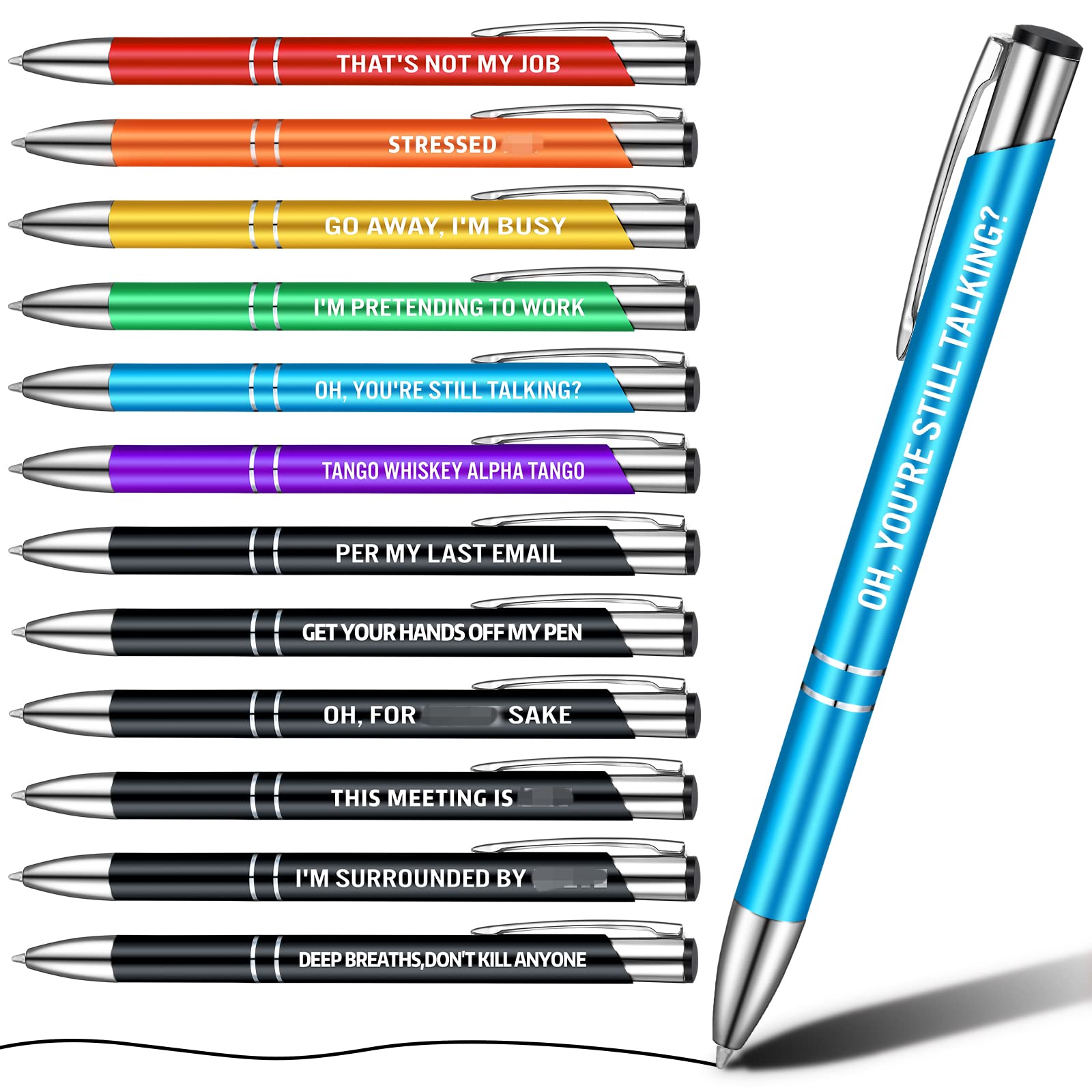 Censen 12 Packs Funny Ballpoint Pens Set for Colleagues Funky Stationery Quirky Gift Cheeky Novelty Pens Office Desk Accessories Work Leaving Gift for Colleagues Teachers Adults (Rainbow)