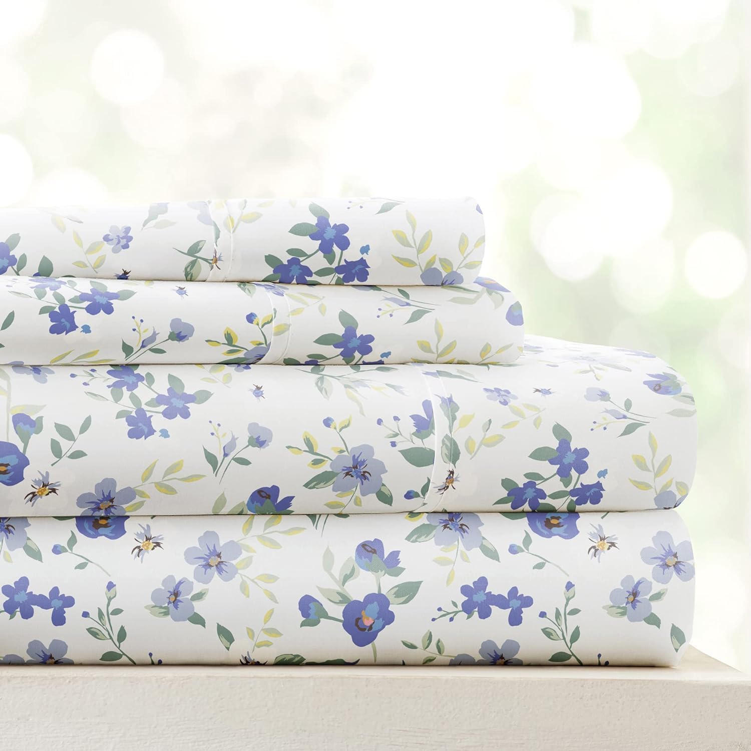4 Piece California King Bedding Sheet Set (Light Blue Floral) - Sleep Better Than Ever with These Ultra-Soft & Cooling Bed Sheets for Your Cal King Size Bed - Deep Pocket Fits 16" Mattress