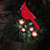 Cardinal Decor Garden Stake,Solar Metal Yard Art Red Cardinal, Cardinal Bird Figurine Lights with Powered LED Garden Sculptures & Statues, Outdoor Decor for Balcony, Yard, Lawn, Pathway, Walkway