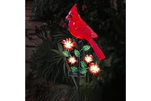 JIASKU Cardinal Decor Garden Stake,Solar Metal Yard Art Red Cardinal, Cardinal Bird Figurine Lights with Powered LED Garden Sculptures & Statues, Outdoor Decor for Balcony, Yard, Lawn, Pathway, Walkway