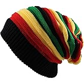 Qianmome Fashion Jamaican Reggae Cap Multi-Colour Striped Rasta Hat Slouchy Baggie Beanie Skullies Gorro Rasta Women Men
