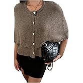MakeMeChic Women's Cape Cardigan Button Down Half Sleeve Poncho Sweater Shawl